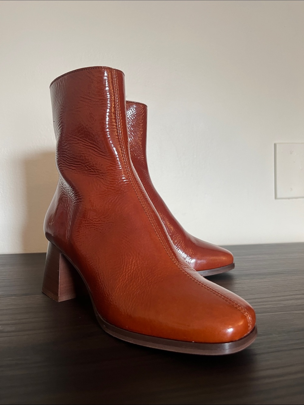 Sézane Axelle Patent Camel Ankle Boots Sz 6 - Picture 6 of 15